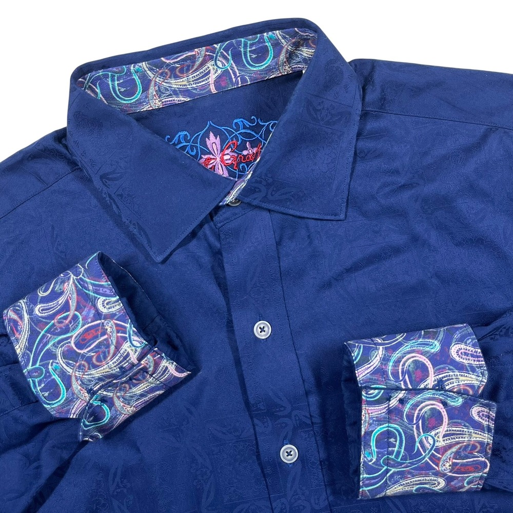 Robert Graham Classic Fit Button Up Shirt Mens Small Flip Cuff Paisley Jacquard